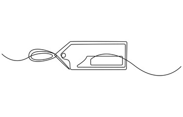 Fototapeta premium Red blank prize tag continuous one line drawing vector illustration, Sale label, one line art, continuous contour drawing, 
