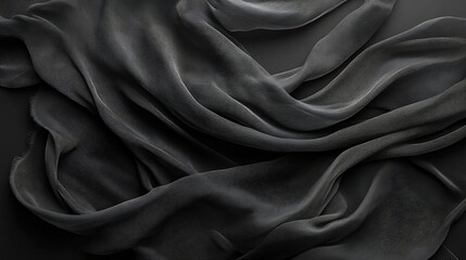 Fototapeta premium Dark grey fabric draped elegantly. Background is plain dark grey. Use Fashion, texture, design.