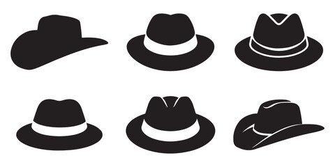 Collection of Classic Hat Silhouette vector on white background 