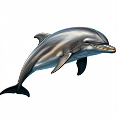 Obraz premium beautiful grey and black dolphin leaping out of the water with white background