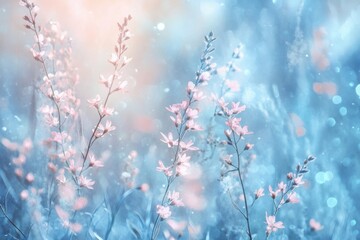 Naklejka premium Blue bokeh background flowers nature dreamy.