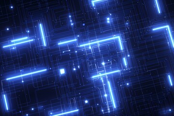 Obraz premium Abstract Blue Circuit Board Design with Glowing Lines and Shapes