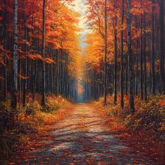 Obraz premium Autumnal Path: A Serene Forest Walk in Fall