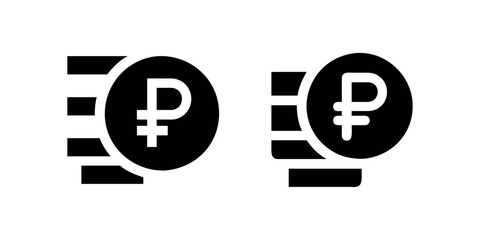 Simple Vector Icons of Russian Ruble Currency Symbols. Currency flat icon symbols coin. Russian Ruble Rub vector illustration in black and white.