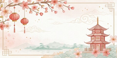 Obraz premium Chinese new year watercolor art illustration background