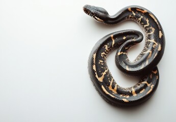 Fototapeta premium Elegant Curled Snake with Distinct Patterns on its Scales, Showcasing Rich Colors and Natural Beauty on a Minimalist Background