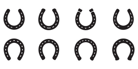 Horseshoe silhouette icon set vector on white background 