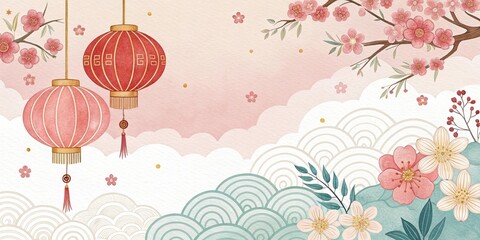Obraz premium Chinese new year watercolor art illustration background