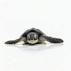 closeup of a tiny baby sea turtle crawling on a white sandy beach in the sunshine