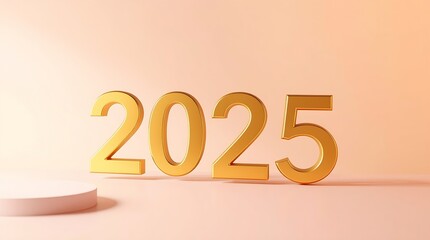 3d text 2025 gold realistic rendering celebration