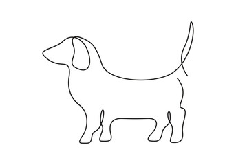 Continuous one line drawing of dachshund dog. Isolated on white background vector illustration