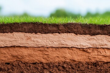 Soil layers with grass on top in a natural setting.