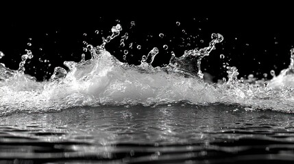 A dynamic splash of water creating droplets against a dark background.
