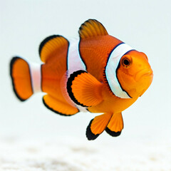 vibrant orange and white clownfish swimming in clear water