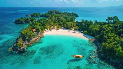 Fototapeta premium Aerial View of Idyllic Tropical Island Paradise