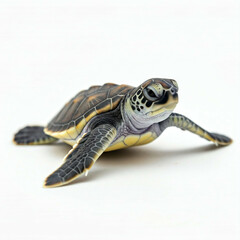 Obraz premium cute baby sea turtle hatchling crawling on white background