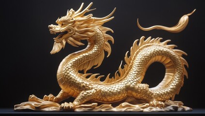 Exquisite Golden Dragon Sculpture With Intricate Details, Symbolizing Power, Strength, and Prosperity, Perfect for Art Enthusiasts and Cultural Significance Exploration