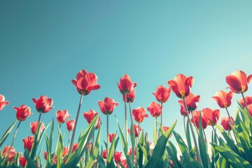 Obraz premium Ed blooming tulips sky outdoors blossom.