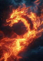 Fiery Dragon Ascending Through Smoke and Flames in a Mystical Landscape, Capturing the Essence of Fantasy and Mythology in Vivid Detail and Color