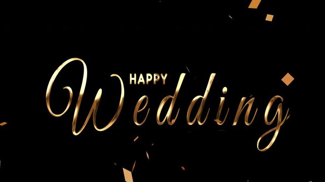 happy wedding text animation with gold and square particle effect