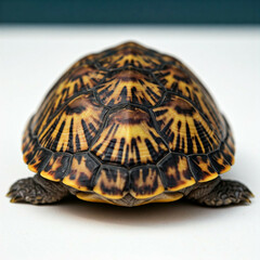 Obraz premium close up of a turtle shell with black and yellow markings on a white background