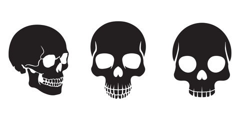  Black and White Skull Silhouette set vector illustration 