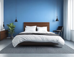 An elegant interior design featuring a stylish rug in a blue setting.