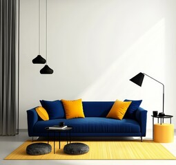 A stylish blend of comfort and aesthetics highlighted by a blue sofa.