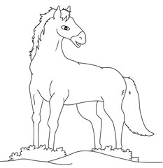 Cute cartoon hand drawn vector horse outline coloring page.