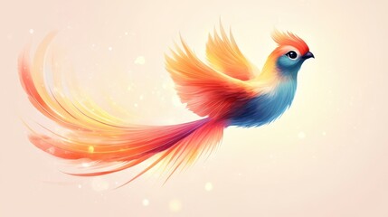 Fototapeta premium Colorful bird with long, flowing tail feathers in flight.