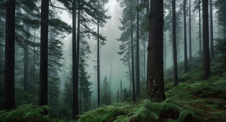 Fototapeta premium Misty Forest Path, Enchanting Nature Scene