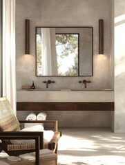 Stylish Mid-Century Hand Cane Armchair Complements the Bathroom Aesthetic 