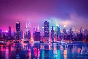 Fototapeta premium New York city skyline and skyscraper town transportation architecture.