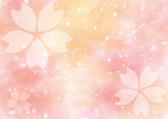 桜の花と花びらが舞う水彩風背景素材
Background material with cherry blossoms and petals fluttering