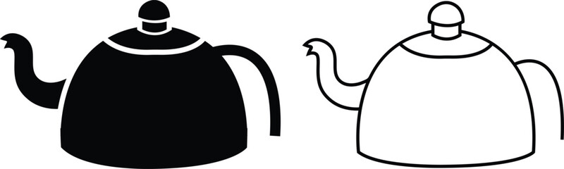 Boiling kettle icon set. Hot teapot with steam kitchenware sign flat and line vector collection isolated on transparent background. Traditional tea kettle for hot beverage or water scrapbooking design