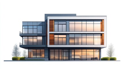 Modern glass and concrete building exterior.