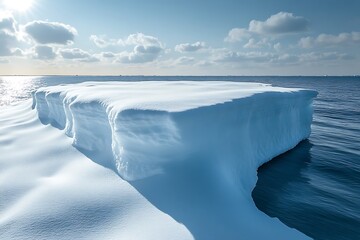 Snow Covered Iceberg In Arctic Ocean Under Blue Sky