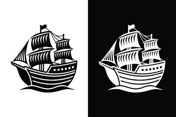 Silhouette Cruise Ship Icon. Clipart Vector Isolated on White Background