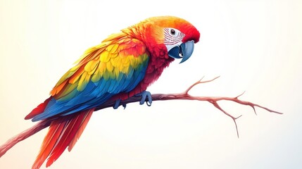 Fototapeta premium Vibrant scarlet macaw perched on a branch.