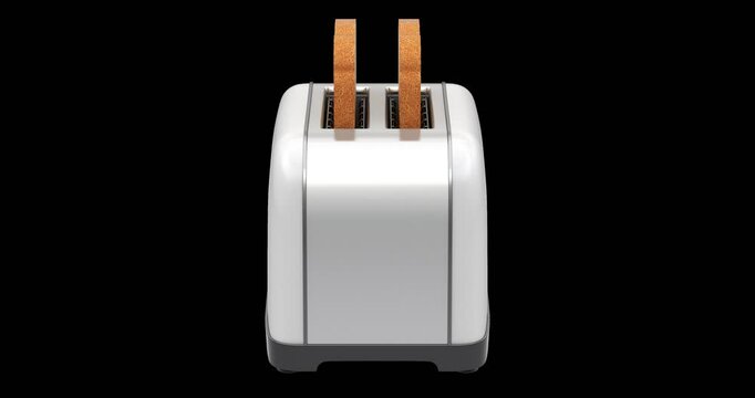 Rotation of white toaster with toasted bread - 3D animation seamlessly loopable isolated on transparent background
