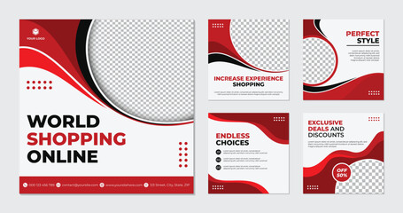 Simple red and black circle pattern social media set template