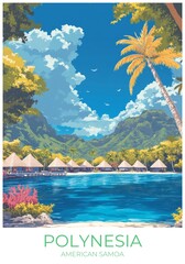 Polynesia American samoa Travel Poster Flat Illustration Print Decor Gift Canvas Wall Art Gift