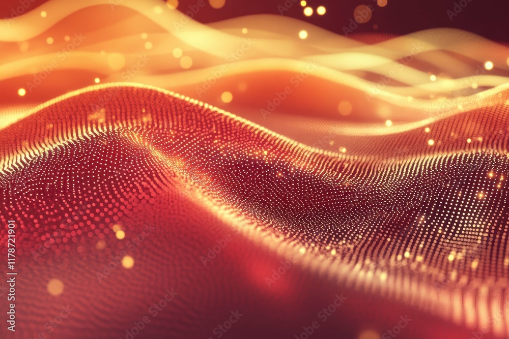 Wall mural flowing waves of light create a mesmerizing pattern in vibrant red and gold hues