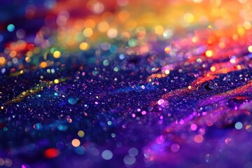 Colorful abstract background with shimmering glitter and water droplets creating a vibrant visual effect