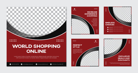 Elegant red and black circle design social media template set