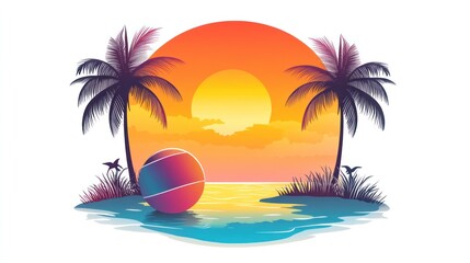 Obraz premium Tropical sunset beach scene with ball.