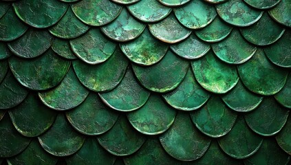 Textured Green Scales Background for Creative Projects, Artistic Designs, and Nature-Inspired Themes Featuring a Rich Natural Palette and Intricate Detailing