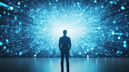 businessman with binary code