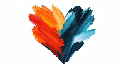Fototapeta premium A vibrant heart shape created with bold brush strokes in orange, red, and teal, symbolizing love and creativity.
