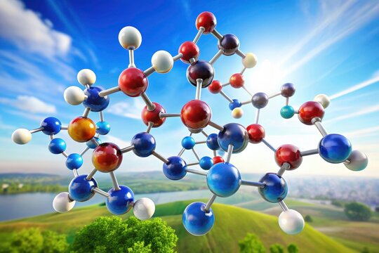 Panoramic view of Vismodegib, an anti-cancer drug's 3D skeletal model, critical for pharmaceutical research and medicinal chemistry.